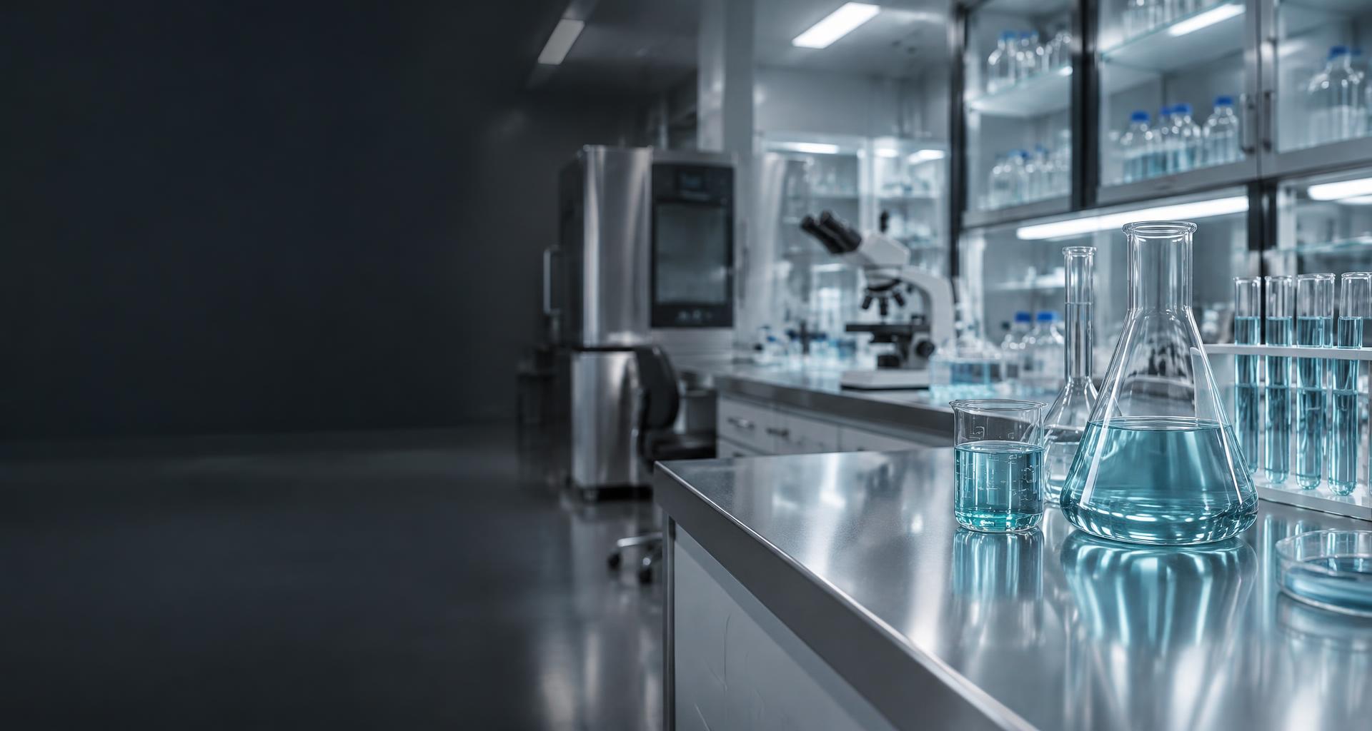 Professional formulation laboratory with scientific instruments and glassware